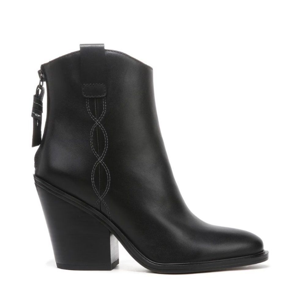 Franco Sarto Germaine Western Heeled Black Leather Boot Bootie - Picture 6 of 10